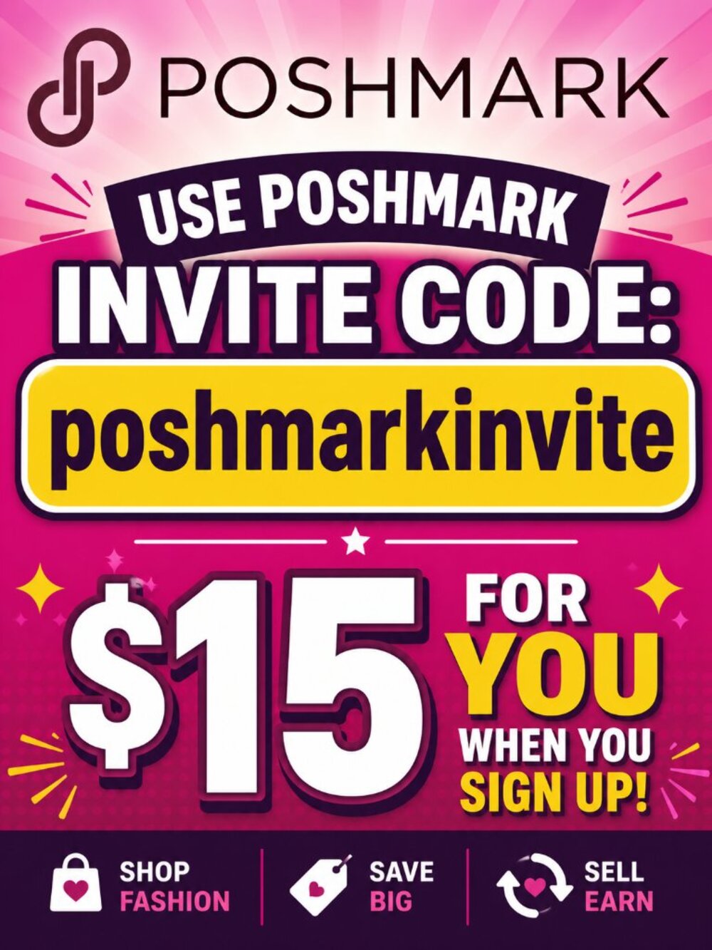 Use Referral code POSHMARKINVITE to get $15 off your first purchase on Poshmark